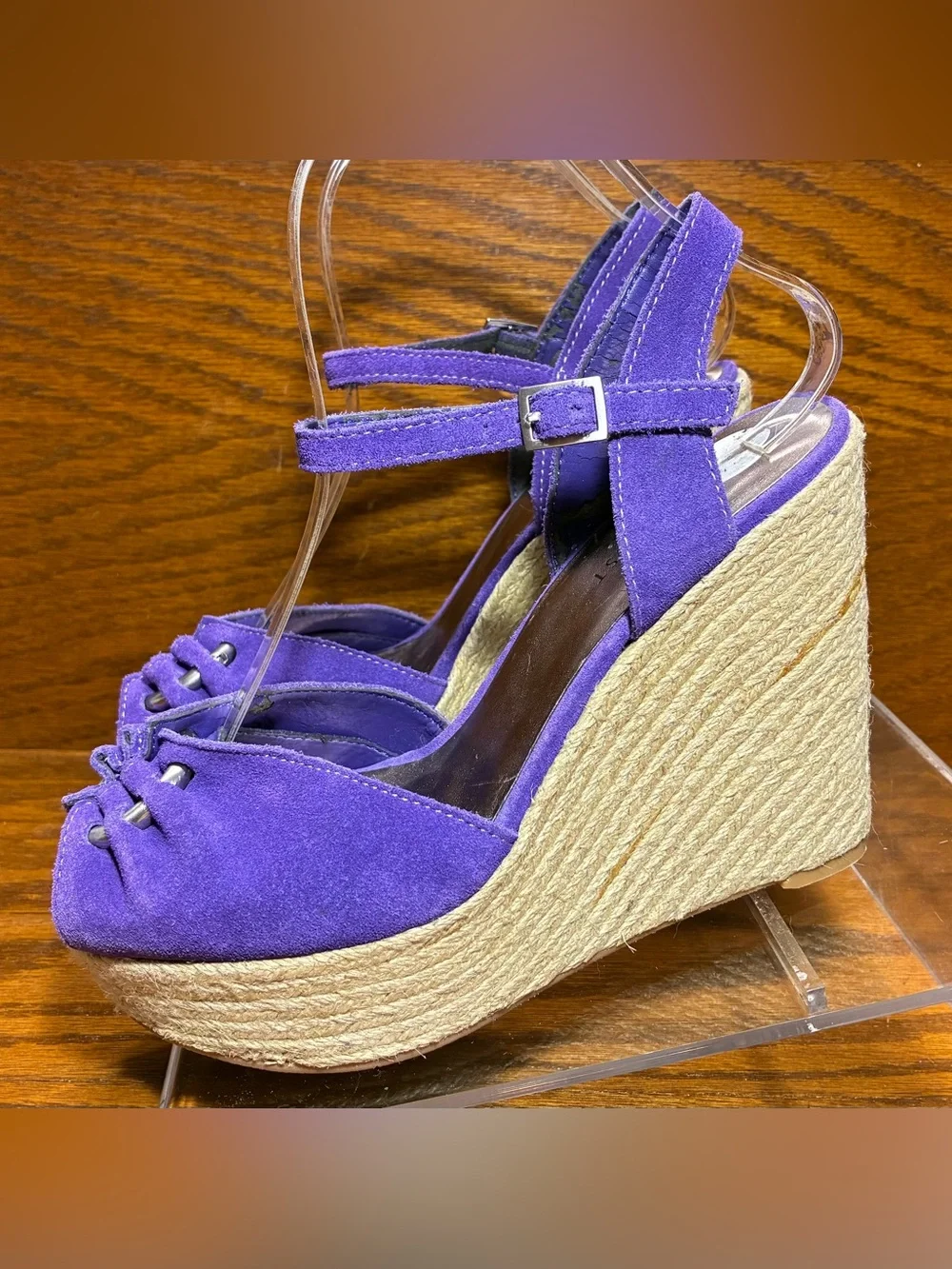 Y2K Nine West Purple Suede Espadrille Platform Wedge Sandals Size 8